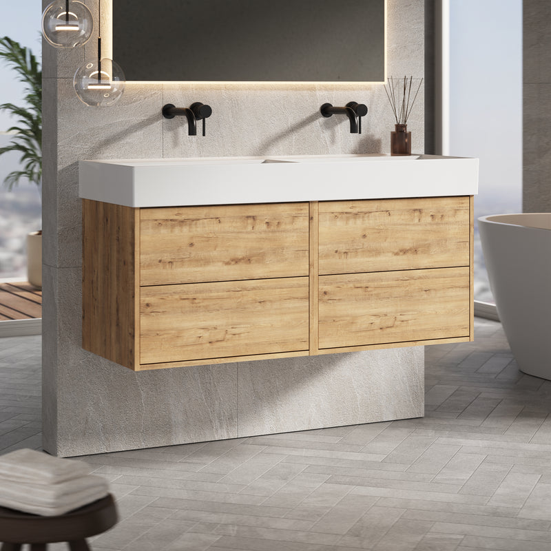 Banyetti Venti Wall Hung Vanity Unit with Veneto No Tap Hole Basin - 1200mm Ostippo Oak