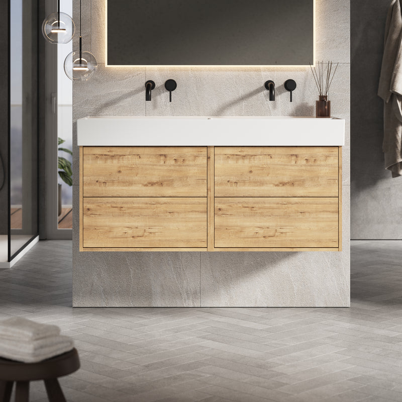 Banyetti Venti Wall Hung Vanity Unit with Veneto No Tap Hole Basin - 1200mm Ostippo Oak