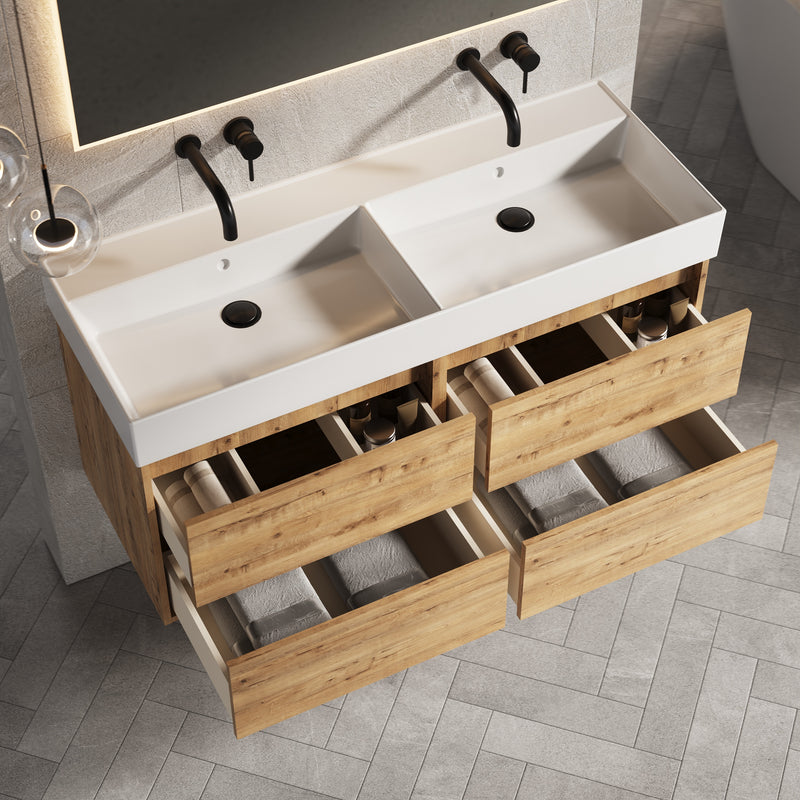 Banyetti Venti Wall Hung Vanity Unit with Veneto No Tap Hole Basin - 1200mm Ostippo Oak