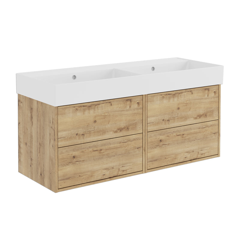 Banyetti Venti Wall Hung Vanity Unit with Veneto No Tap Hole Basin - 1200mm Ostippo Oak