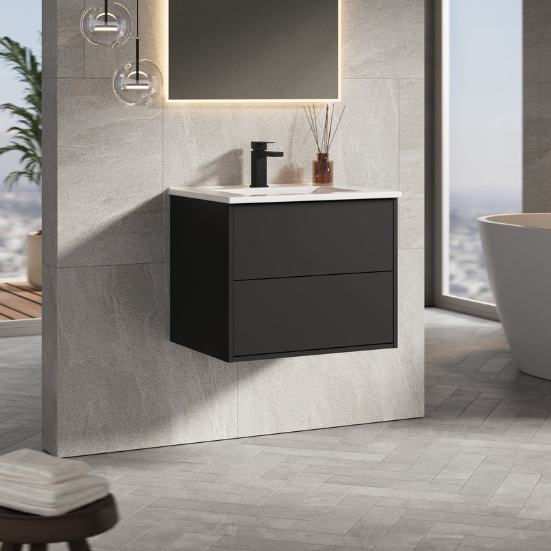 Banyetti Venti Wall Hung Vanity Unit with Lira Basin - 600mm Matt Black