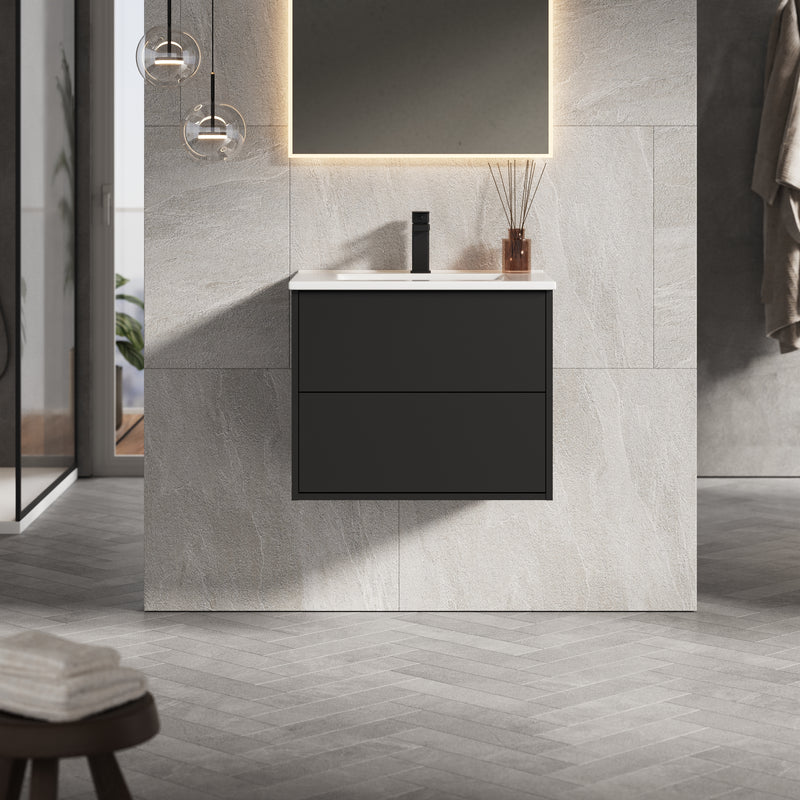 Banyetti Venti Wall Hung Vanity Unit with Lira Basin - 600mm Matt Black