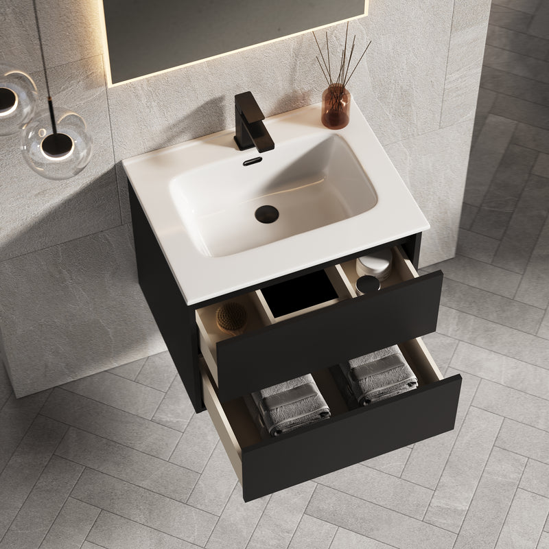 Banyetti Venti Wall Hung Vanity Unit with Athena Basin - 600mm Matt Black