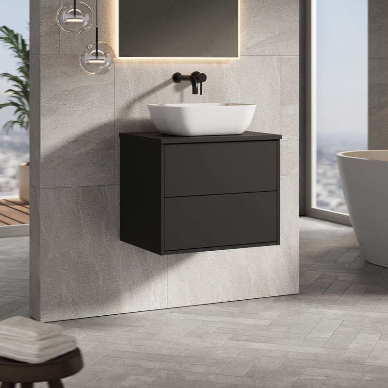 Banyetti Venti Wall Hung Vanity Unit with Matching Worktop - 600mm Matt Black