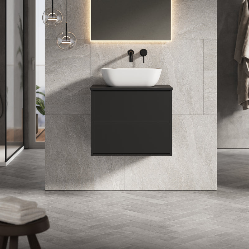 Banyetti Venti Wall Hung Vanity Unit with Matching Worktop - 600mm Matt Black