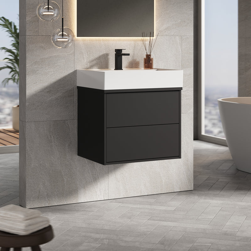 Banyetti Venti Wall Hung Vanity Unit with Veneto 1 Tap Hole Basin - 600mm Matt Black