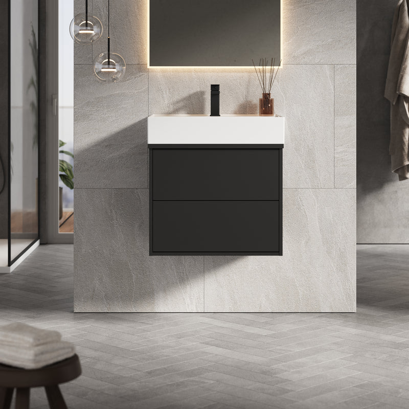 Banyetti Venti Wall Hung Vanity Unit with Veneto 1 Tap Hole Basin - 600mm Matt Black