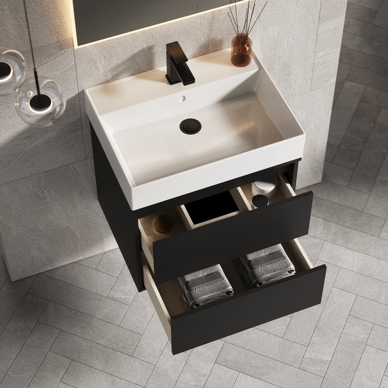 Banyetti Venti Wall Hung Vanity Unit with Veneto 1 Tap Hole Basin - 600mm Matt Black