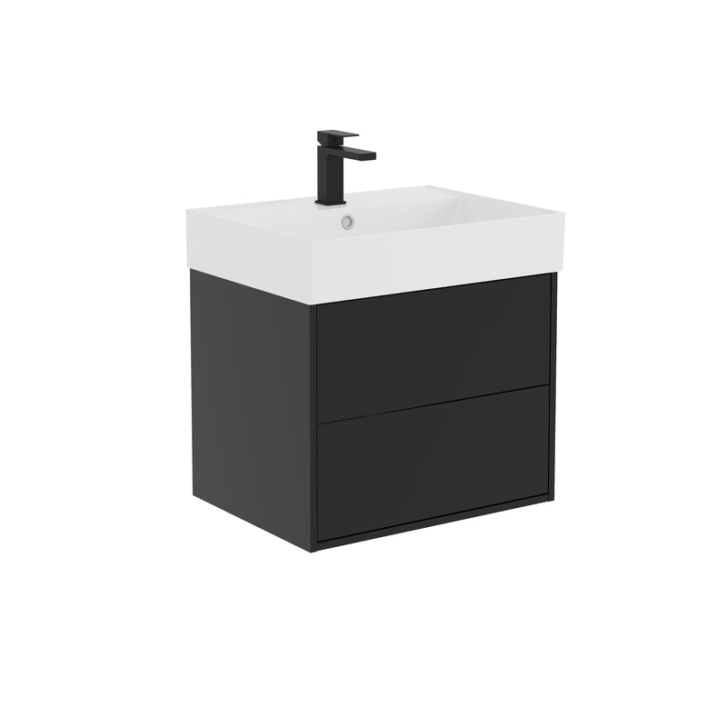 Banyetti Venti Wall Hung Vanity Unit with Veneto 1 Tap Hole Basin - 600mm Matt Black