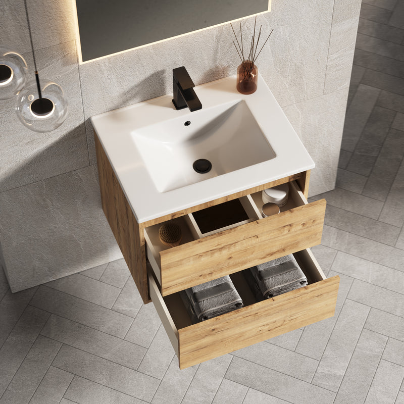 Banyetti Venti Wall Hung Vanity Unit with Lira Basin - 600mm Ostippo Oak