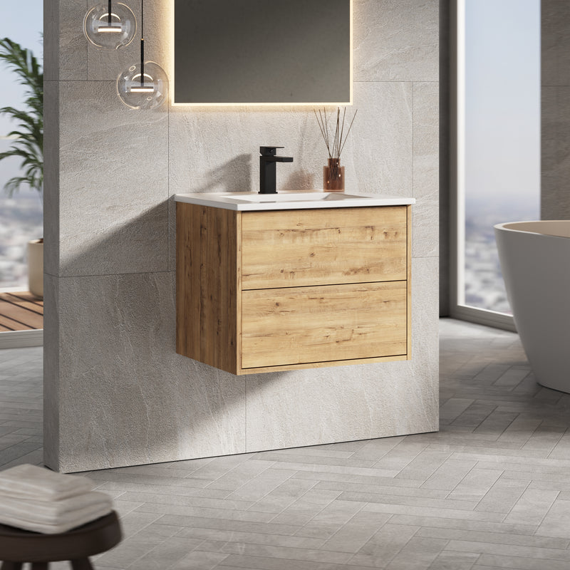 Banyetti Venti Wall Hung Vanity Unit with Athena Basin - 600mm Ostippo Oak