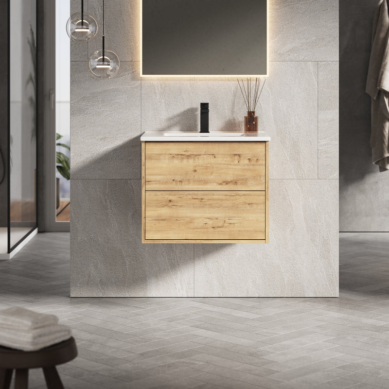 Banyetti Venti Wall Hung Vanity Unit with Athena Basin - 600mm Ostippo Oak