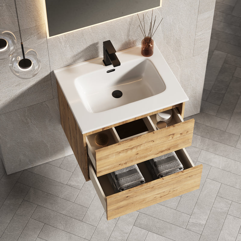 Banyetti Venti Wall Hung Vanity Unit with Athena Basin - 600mm Ostippo Oak