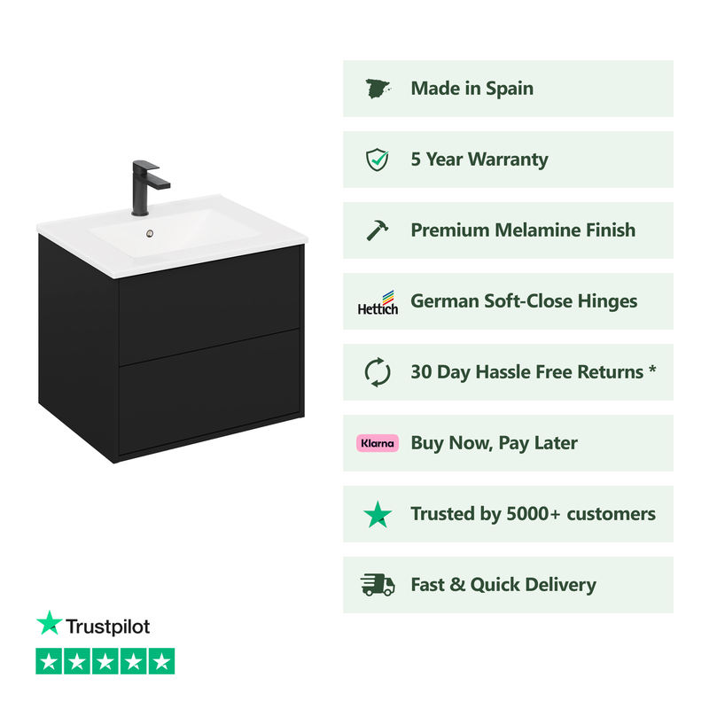 Banyetti Venti Wall Hung Vanity Unit with Lira Basin - 800mm Matt Black