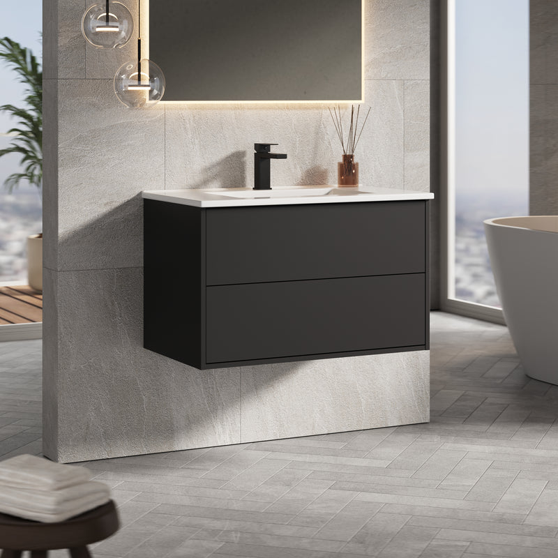 Banyetti Venti Wall Hung Vanity Unit with Athena Basin - 800mm Matt Black