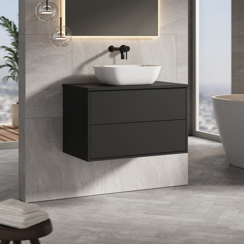 Banyetti Venti Wall Hung Vanity Unit with Matching Worktop - 800mm Matt Black