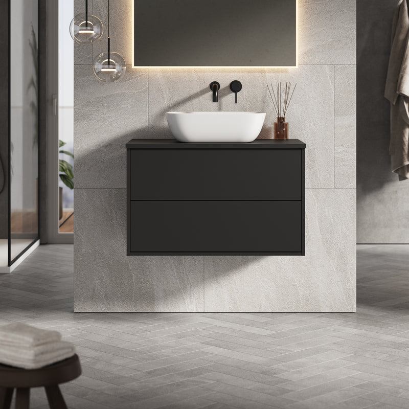 Banyetti Venti Wall Hung Vanity Unit with Matching Worktop - 800mm Matt Black