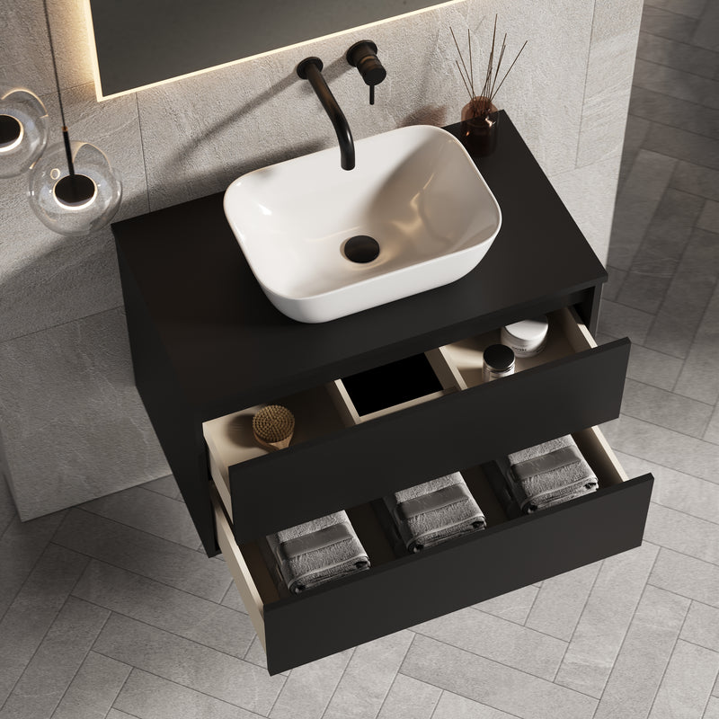 Banyetti Venti Wall Hung Vanity Unit with Matching Worktop - 800mm Matt Black