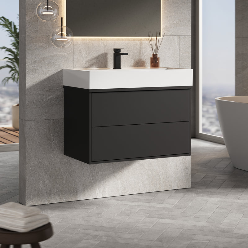 Banyetti Venti Wall Hung Vanity Unit with Veneto 1 Tap Hole Basin - 800mm Matt Black