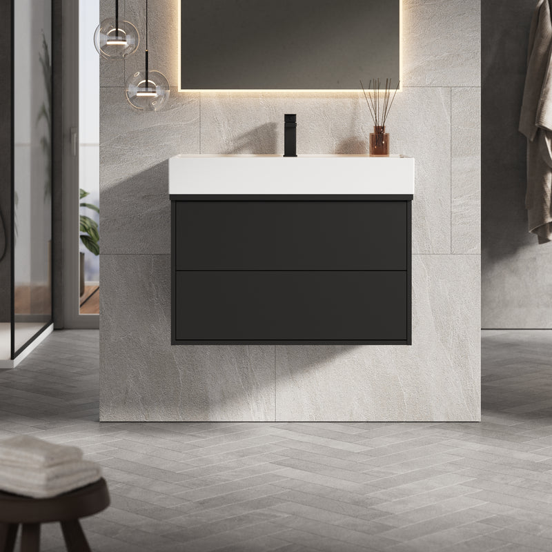 Banyetti Venti Wall Hung Vanity Unit with Veneto 1 Tap Hole Basin - 800mm Matt Black