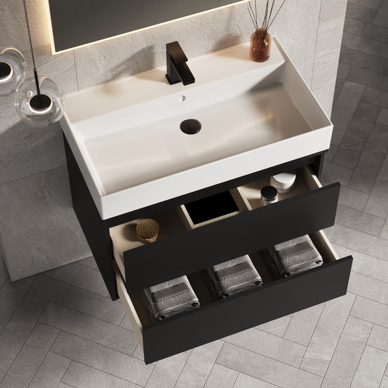 Banyetti Venti Wall Hung Vanity Unit with Veneto 1 Tap Hole Basin - 800mm Matt Black