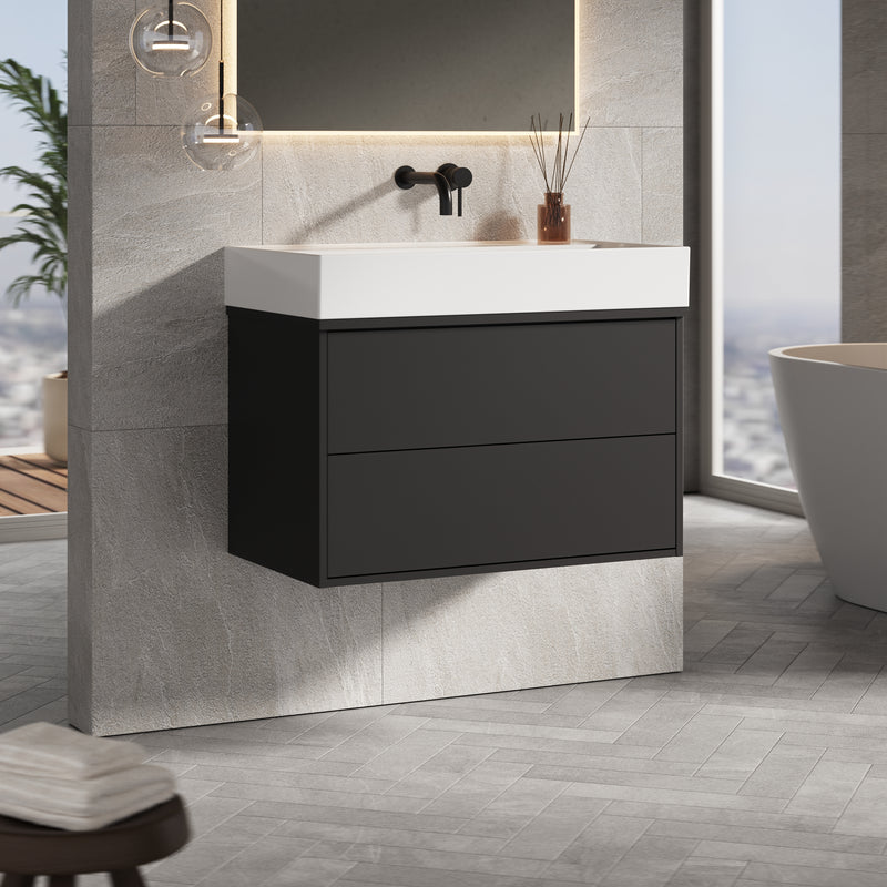 Banyetti Venti Wall Hung Vanity Unit with Veneto No Tap Hole Basin - 800mm Matt Black