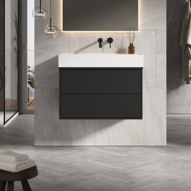 Banyetti Venti Wall Hung Vanity Unit with Veneto No Tap Hole Basin - 800mm Matt Black