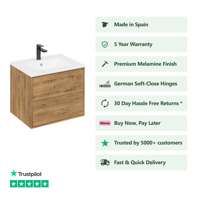 Banyetti Venti Wall Hung Vanity Unit with Lira Basin - 800mm Ostippo Oak