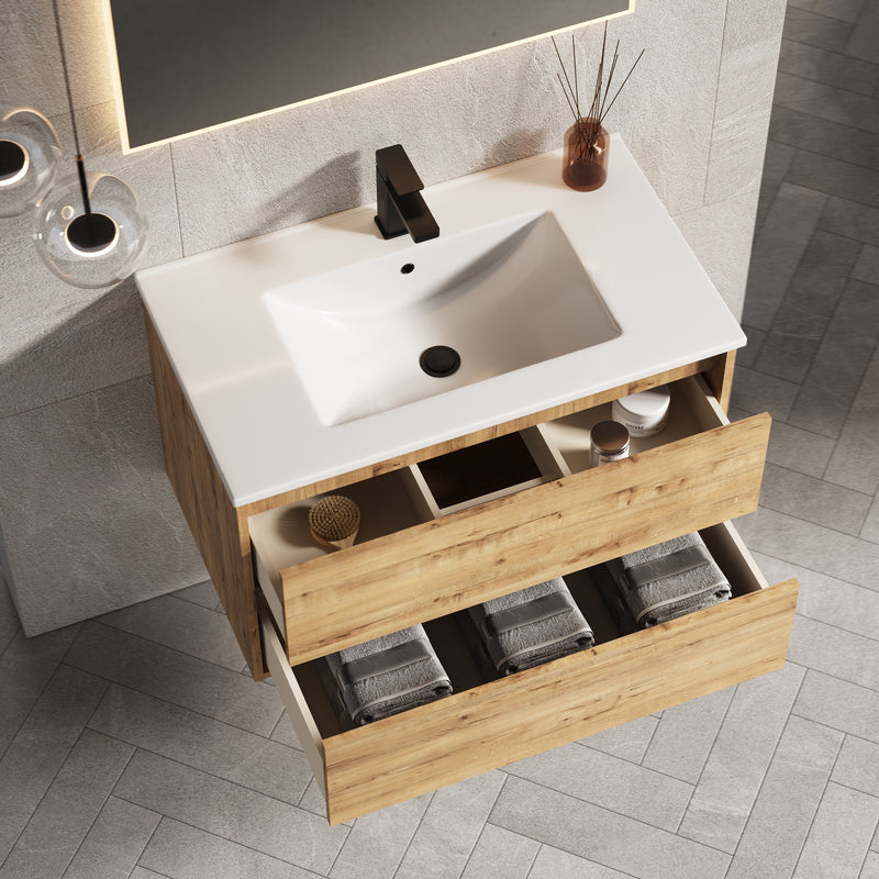 Banyetti Venti Wall Hung Vanity Unit with Lira Basin - 800mm Ostippo Oak