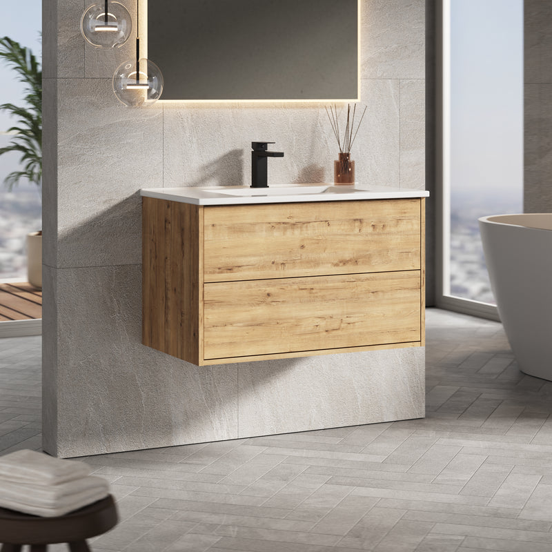 Banyetti Venti Wall Hung Vanity Unit with Athena Basin - 800mm Ostippo Oak