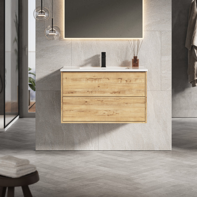 Banyetti Venti Wall Hung Vanity Unit with Athena Basin - 800mm Ostippo Oak