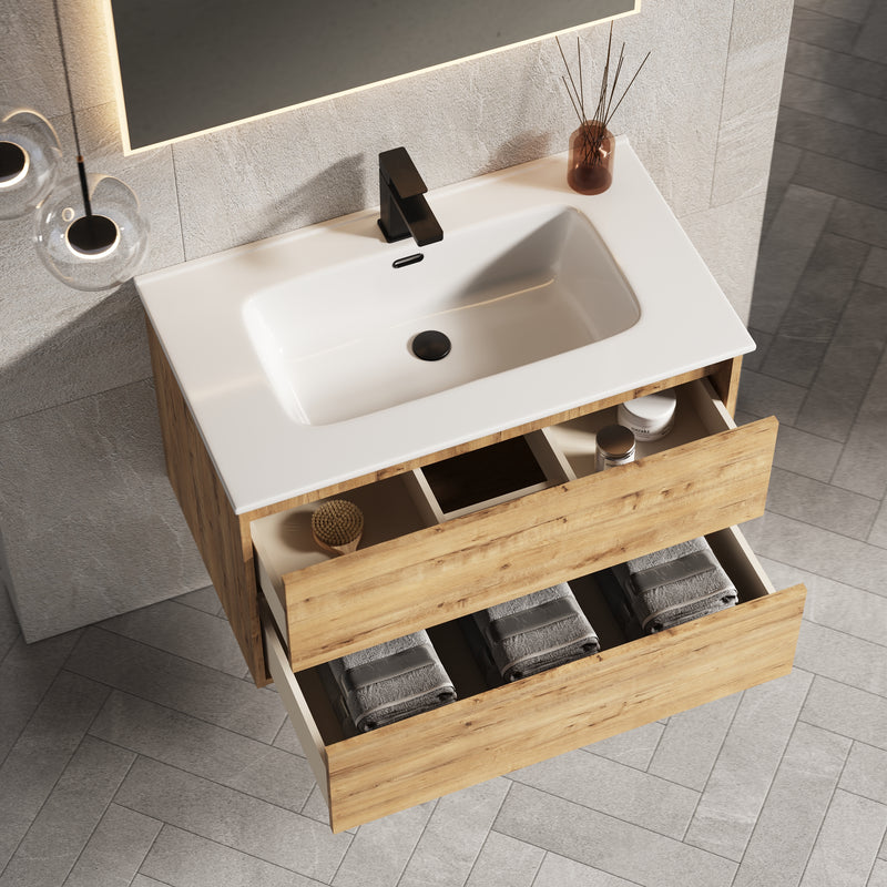 Banyetti Venti Wall Hung Vanity Unit with Athena Basin - 800mm Ostippo Oak