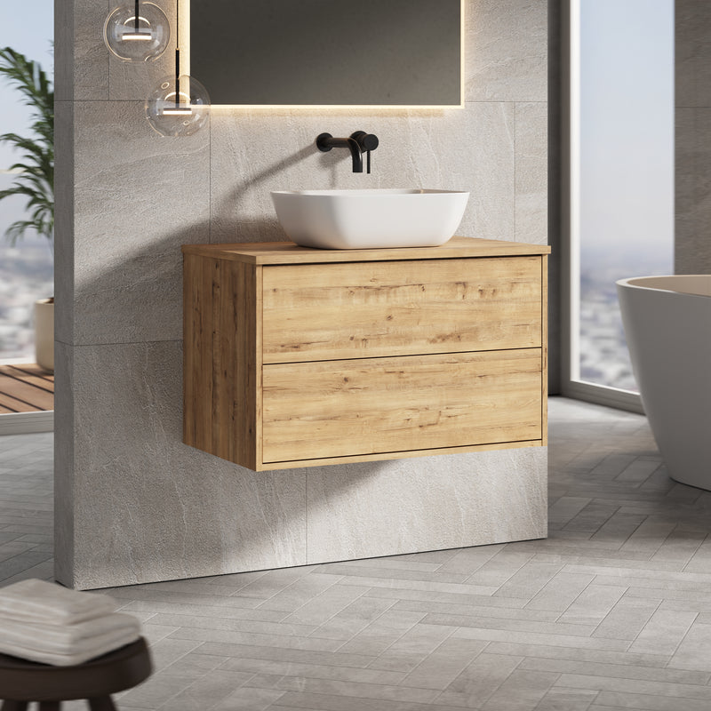 Banyetti Venti Wall Hung Vanity Unit with Matching Worktop - 800mm Ostippo Oak