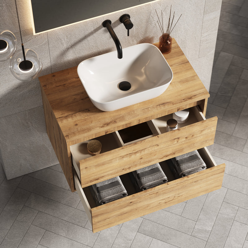 Banyetti Venti Wall Hung Vanity Unit with Matching Worktop - 800mm Ostippo Oak