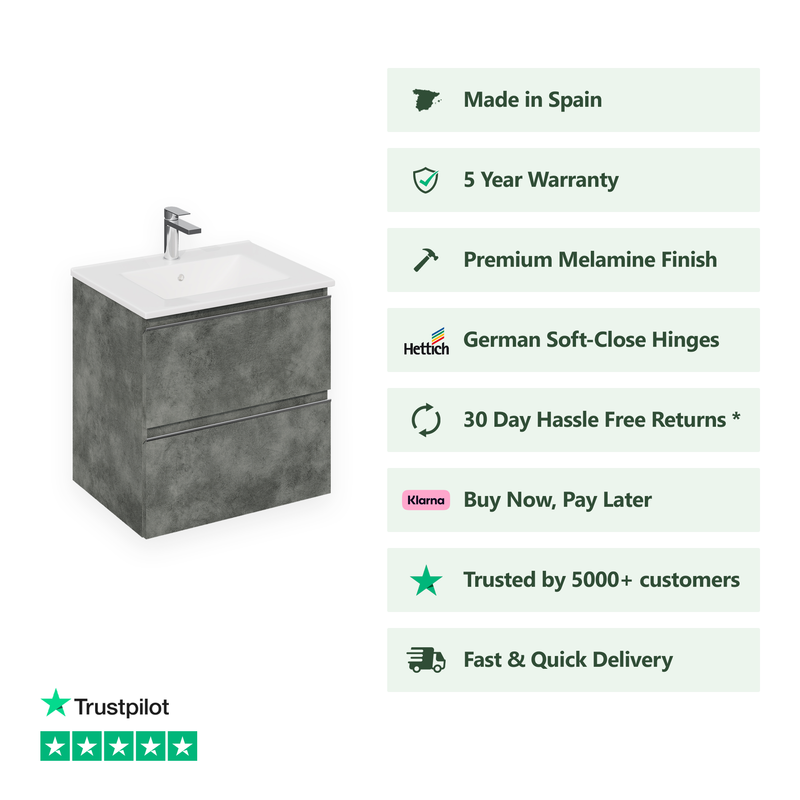Banyetti Vatilla Wall Hung Vanity Unit with Athena Basin - 1000mm Cemento Grey