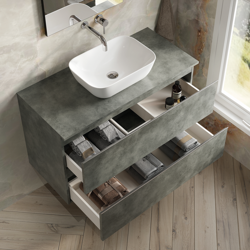 Banyetti Vatilla Wall Hung Vanity Unit with Matching Worktop - 1000mm Cemento Grey