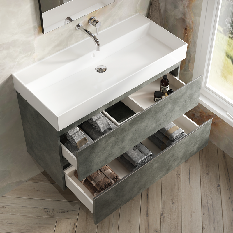 Banyetti Vatilla Wall Hung Vanity Unit with Veneto No Tap Hole Basin - 1000mm Cemento Grey