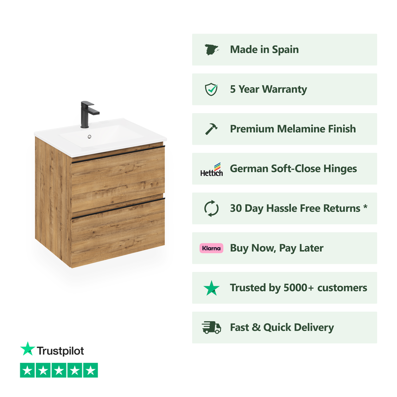 Banyetti Vatilla Wall Hung Vanity Unit with Lira Basin - 1000mm Ostippo Oak