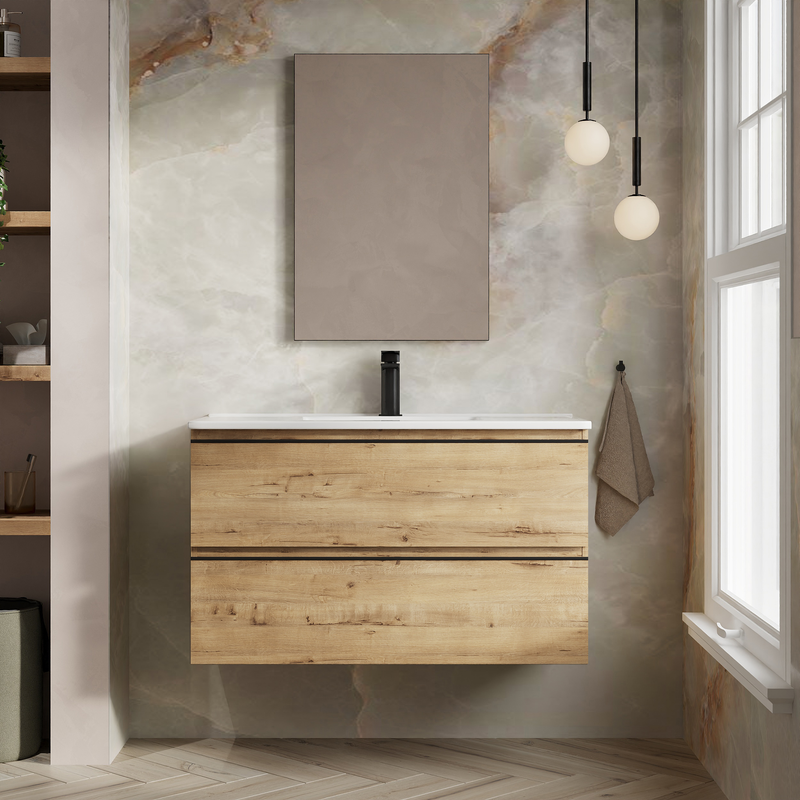 Banyetti Vatilla Wall Hung Vanity Unit with Lira Basin - 1000mm Ostippo Oak