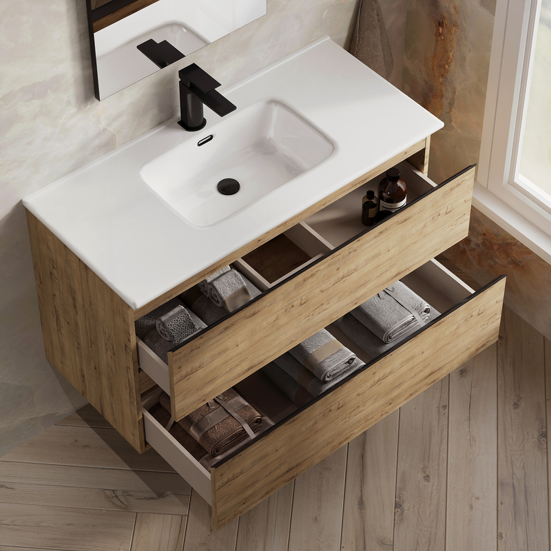 Banyetti Vatilla Wall Hung Vanity Unit with Athena Basin - 1000mm Ostippo Oak
