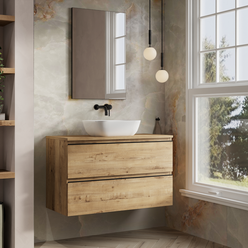 Banyetti Vatilla Wall Hung Vanity Unit with Matching Worktop - 1000mm Ostippo Oak