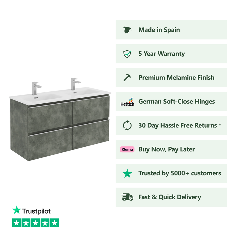 Banyetti Vatilla Wall Hung Vanity Unit with Athena Basin - 1200mm Cemento Grey