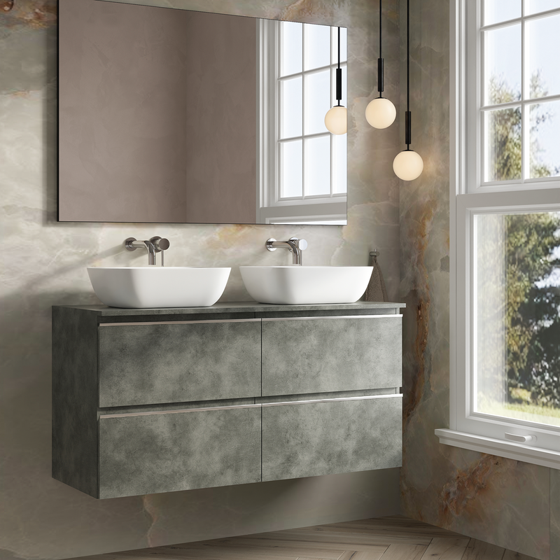 Banyetti Vatilla Wall Hung Vanity Unit with Matching Worktop - 1200mm Cemento Grey