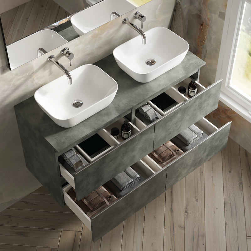 Banyetti Vatilla Wall Hung Vanity Unit with Matching Worktop - 1200mm Cemento Grey