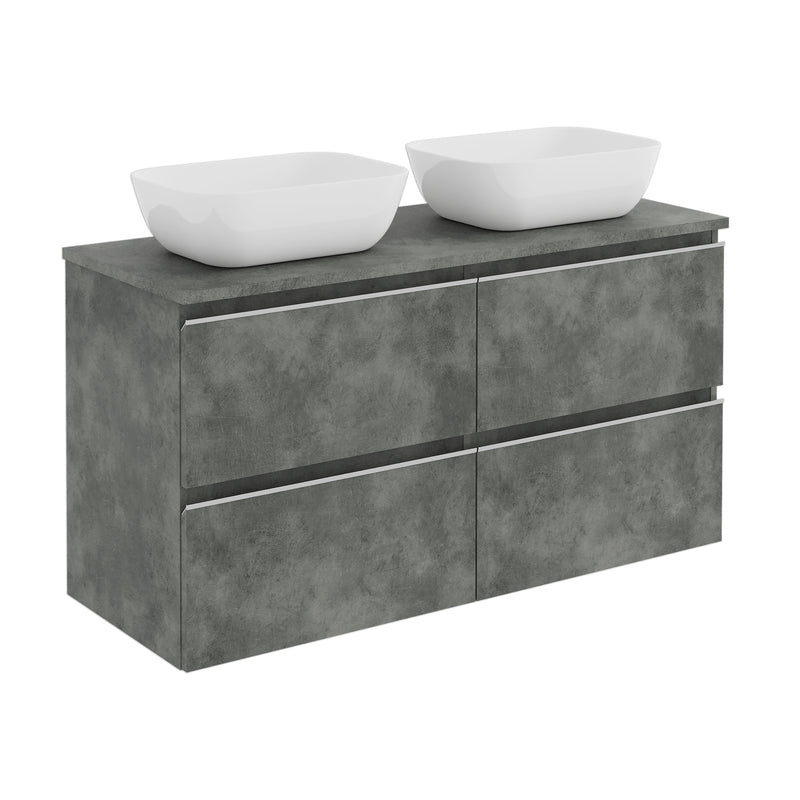 Banyetti Vatilla Wall Hung Vanity Unit with Matching Worktop - 1200mm Cemento Grey
