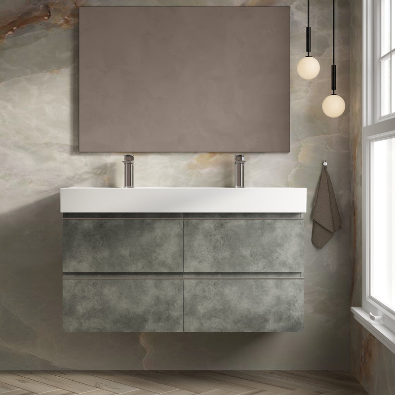 Banyetti Vatilla Wall Hung Vanity Unit with Veneto 2 Tap Hole Basin - 1200mm Cemento Grey