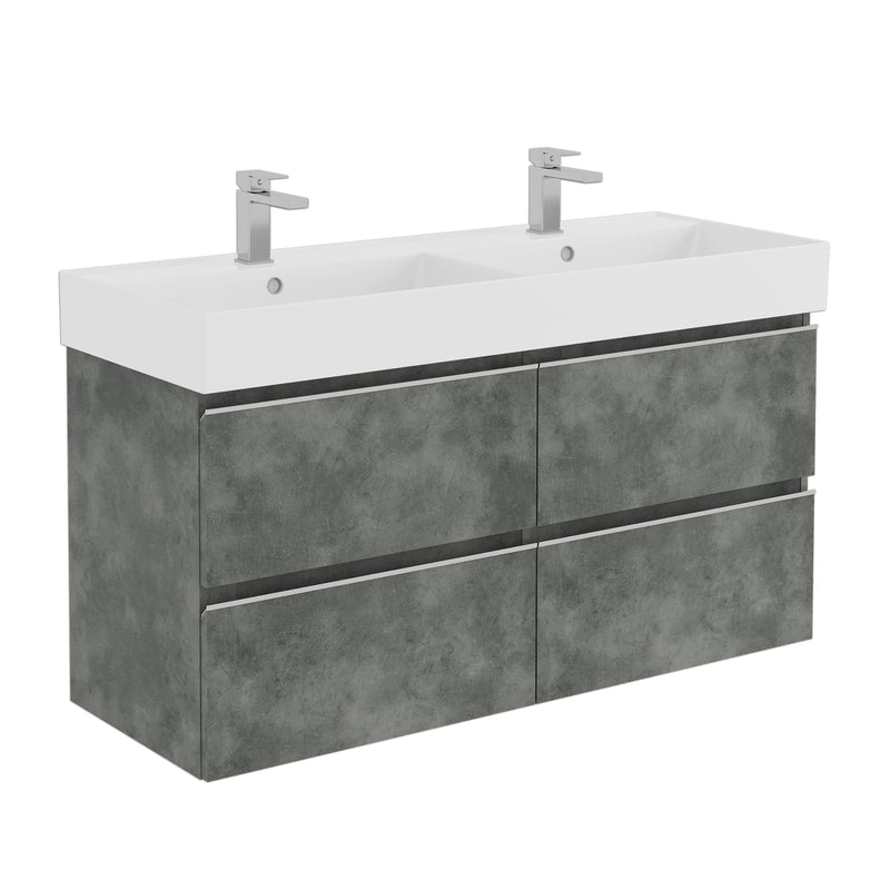 Banyetti Vatilla Wall Hung Vanity Unit with Veneto 2 Tap Hole Basin - 1200mm Cemento Grey