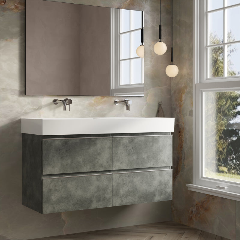 Banyetti Vatilla Wall Hung Vanity Unit with Veneto No Tap Hole Basin - 1200mm Cemento Grey