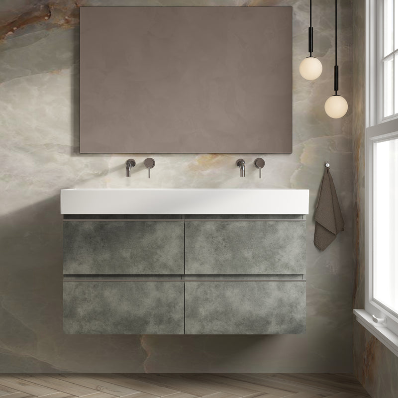 Banyetti Vatilla Wall Hung Vanity Unit with Veneto No Tap Hole Basin - 1200mm Cemento Grey