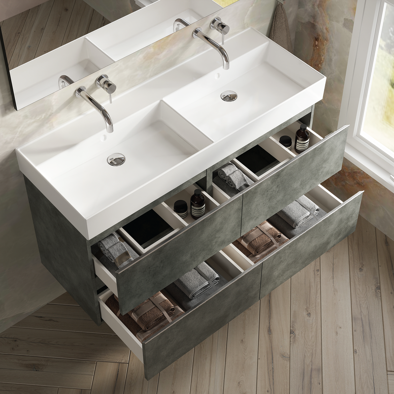 Banyetti Vatilla Wall Hung Vanity Unit with Veneto No Tap Hole Basin - 1200mm Cemento Grey